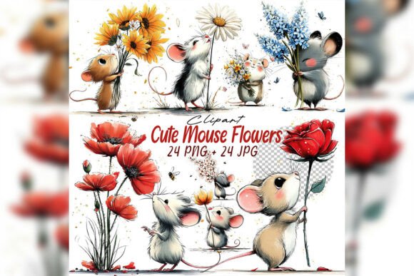 Download Whimsical Mouse &amp; Flower Clipart Set - Premium Bundle